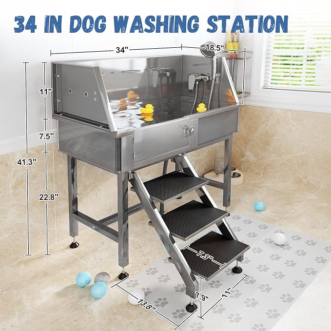 Albott 34 in 304 Stainless Steel Dog Washing Station – Professional Pet Bathtub - Image 7