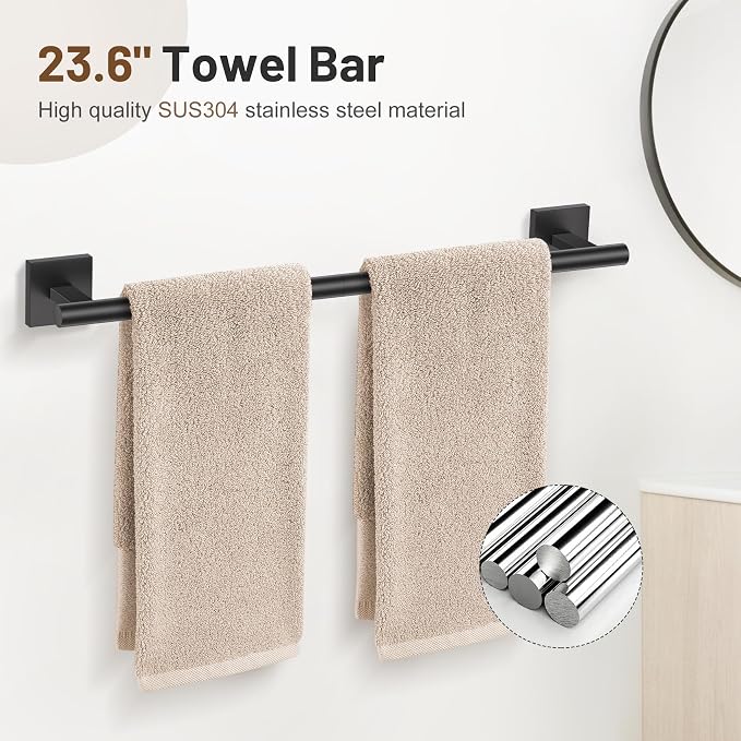 5-Piece Black Bathroom Hardware Set, SUS304 Stainless Steel Bathroom - Image 2