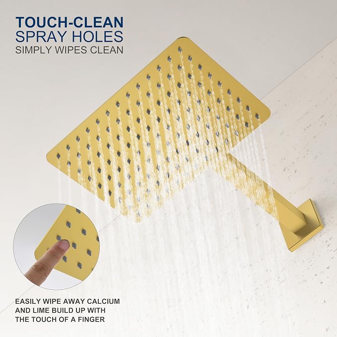 KENES Brushed Gold Shower Faucet, Modern Square 10-Inch Shower Head and Handle - Image 5