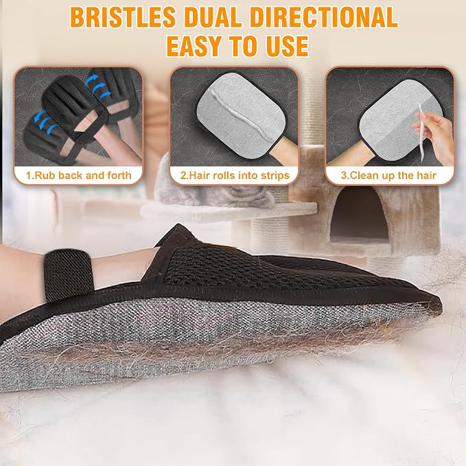 Pet Hair Removal Glove for Cats & Dogs, Upgraded Five-Finger Electrostatic Pet - Image 3
