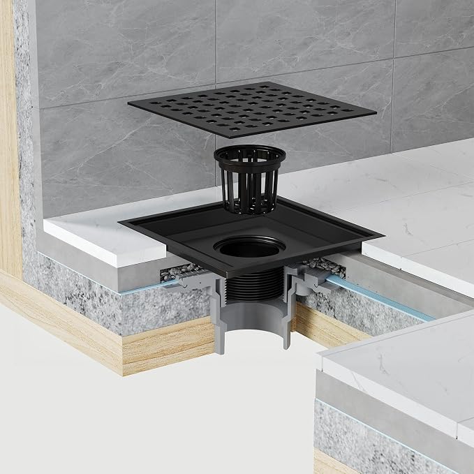 Neodrain Square Shower Drain, 6 inch Black Stainless Steel 304 Grate and PVC - Image 4