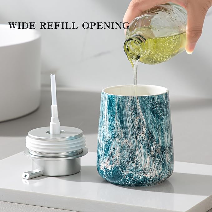 Enra Ceramic Hand Soap Dispenser, 12 oz Blue Lotion Dispenser Bathroom Liquid - Image 3