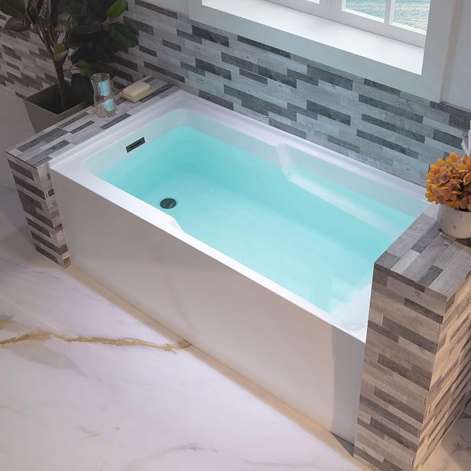 WOODBRIDGE 60" Acrylic Rectangular Alcove Soaking Bathtub in White - Image 2