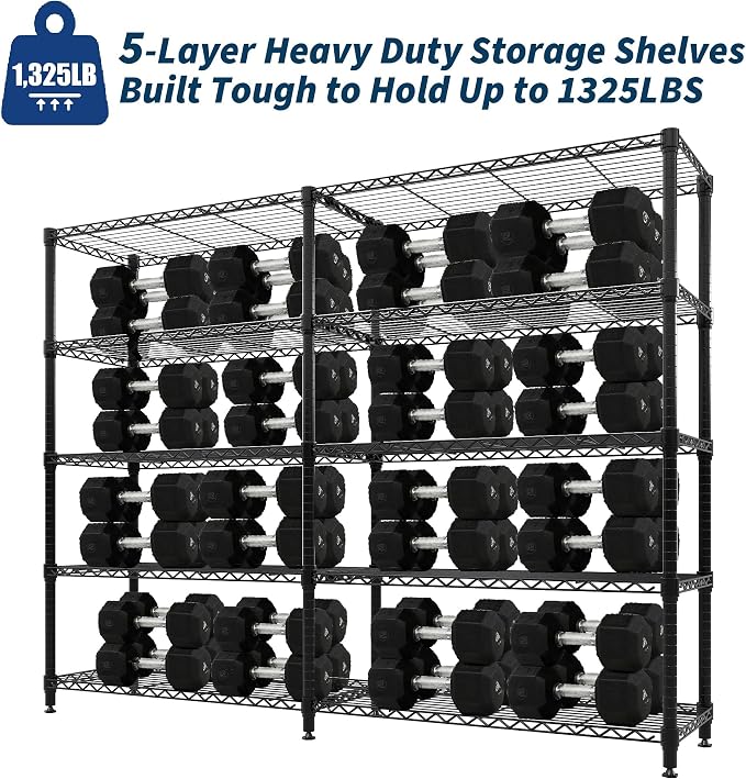 5-Tier Metal Storage Shelves, Adjustable Wire Shelving Unit - Image 5