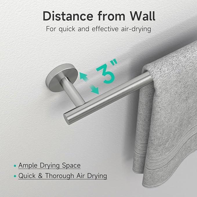 USHOWER Brushed Nickel Bathroom Hardware Set, Modern 18-Inch Towel Bar Set Wall - Image 9