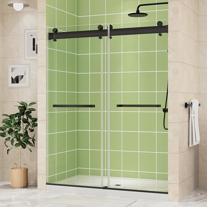 DELAVIN 56-60" W x 75" H Double Sliding Frameless Shower Door, Glass Shower Door by DELAVIN