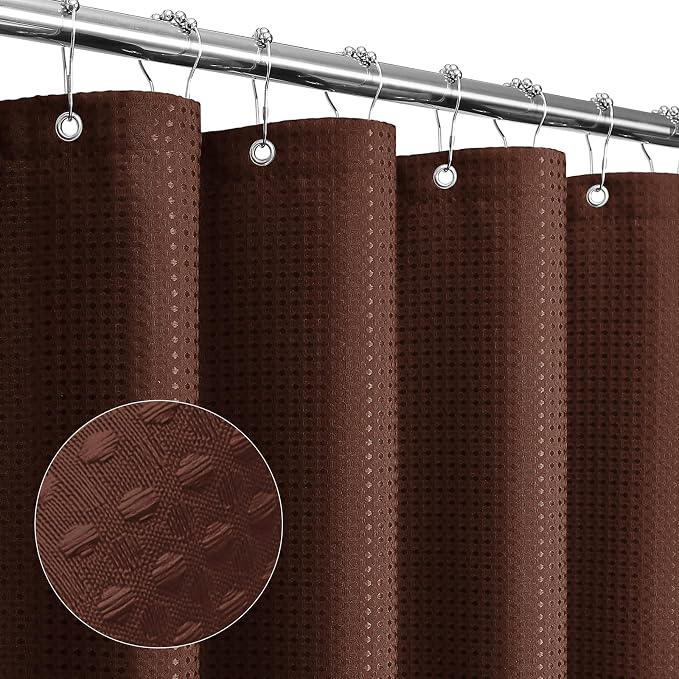 Gibelle Long Shower Curtain 72 x 78, Tall Waffle Weave Textured Fabric Shower by Gibelle