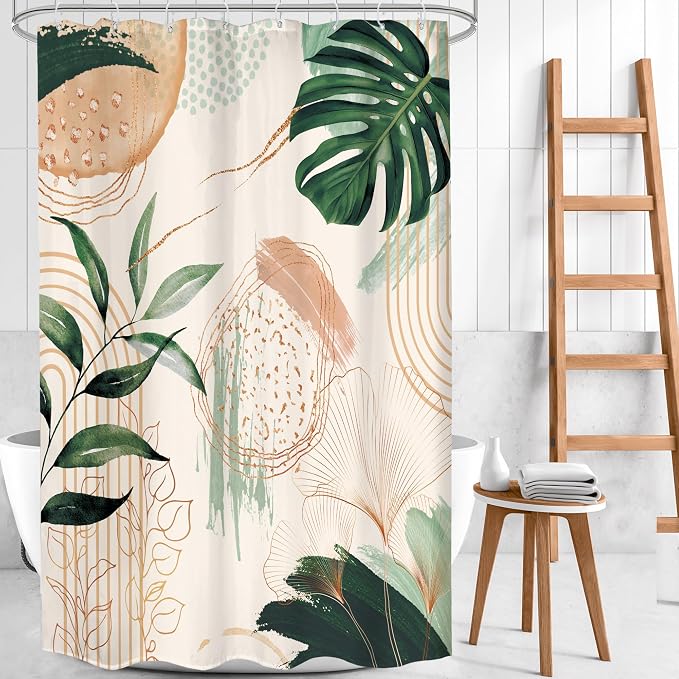 Boho Shower Curtain 48Wx72H Small Stall Narrow Abstract Mid Century Tropical - Image 2