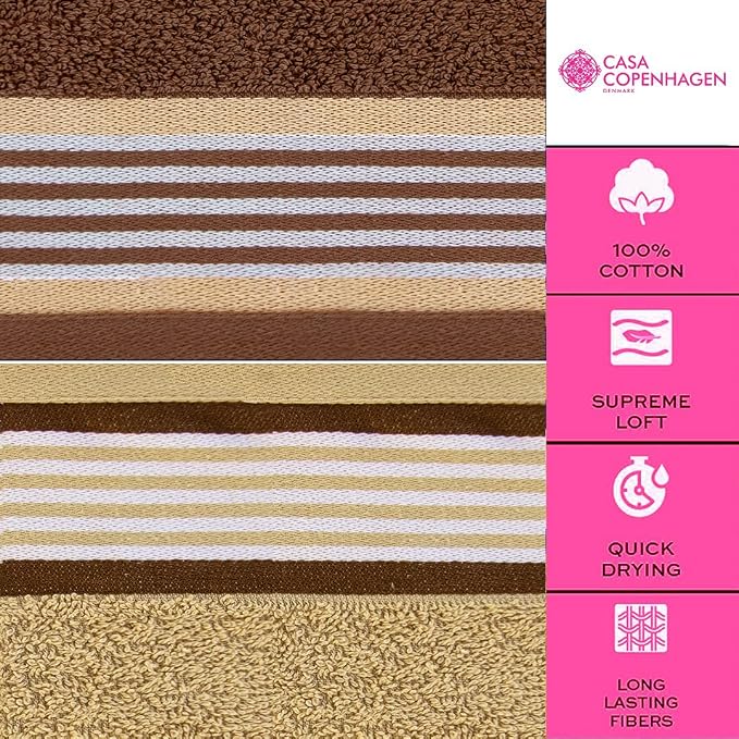 CASA COPENHAGEN He & She 4 Pieces Large Bath Towel Set- Brown + Beige, 550 GSM - Image 4