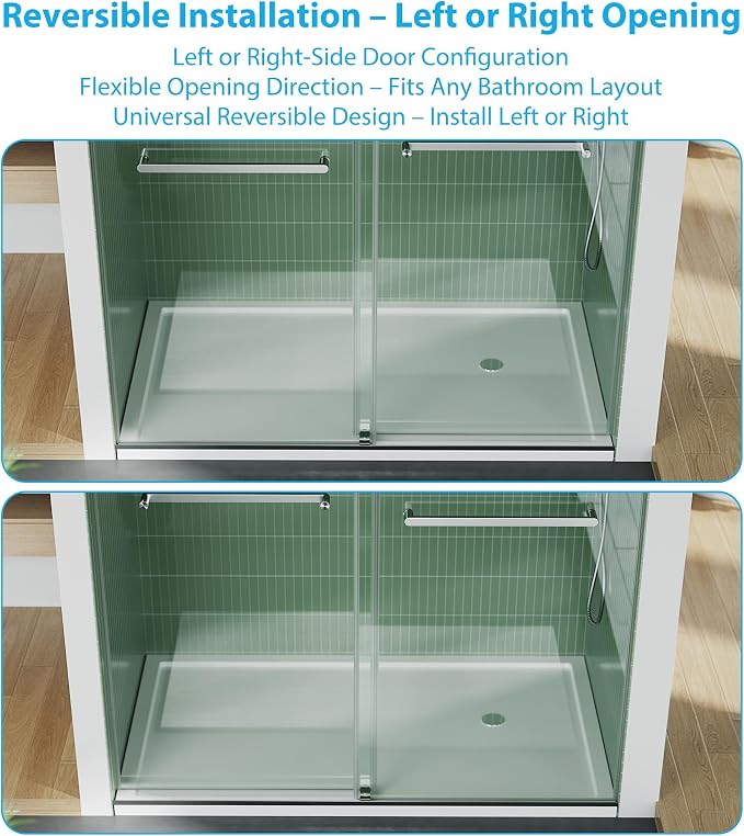 56-60 Inch Adjustable Sliding Shower Door, 74 Inches Tall, Stainless Steel Frame - Image 4
