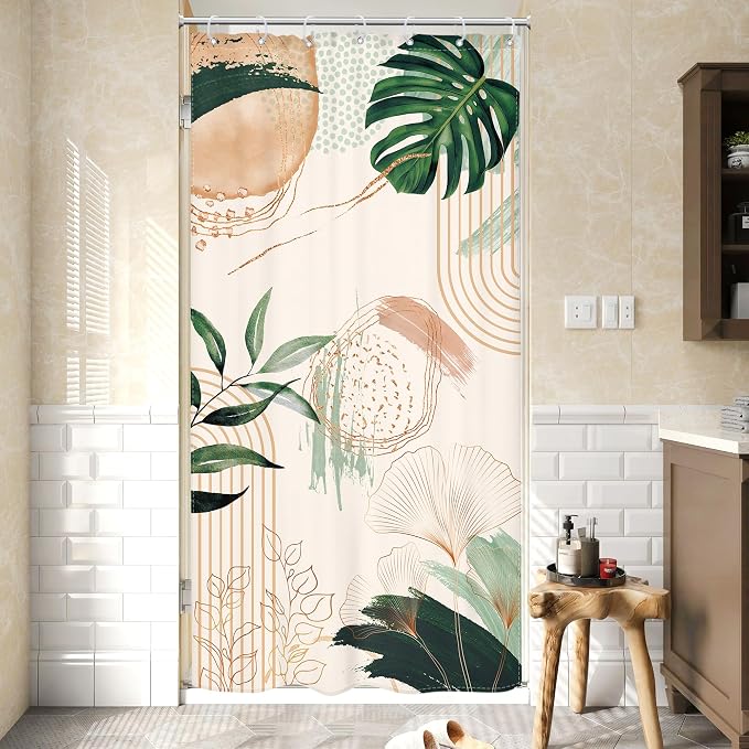 Small Stall Boho Shower Curtain 36Wx72H RV Tropical Green Leaf Modern Bohemian by MitpokBrand