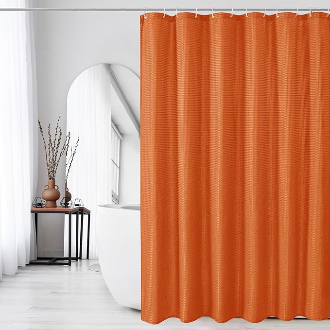 Gibelle Long Shower Curtain 72 x 78, Tall Waffle Weave Textured Fabric Shower - Image 6
