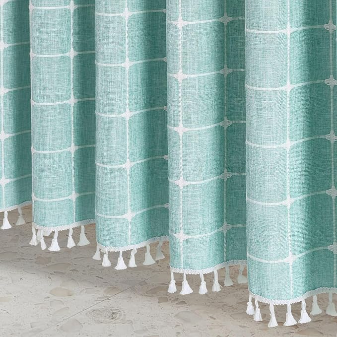 MitoVilla 72 x 84 Teal Blue Boho Extra Long Shower Curtain, Turquoise Farmhouse - Image 5
