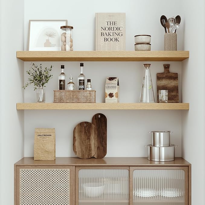 Vivelove Single Floating Shelves Oak 48 Inches, 48 x 10 inch Deep x 1.8 in Thick - Image 2