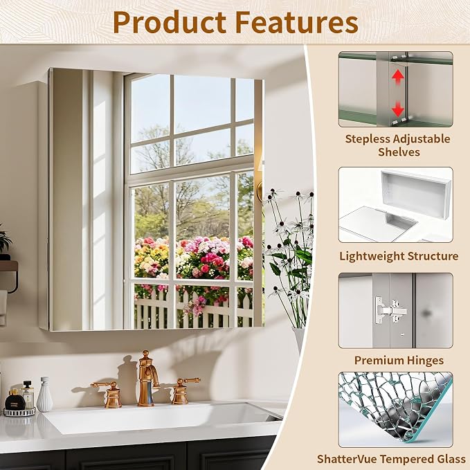 BEAUTYPEAK 20 x 24 Inch Medicine Cabinet - Image 4