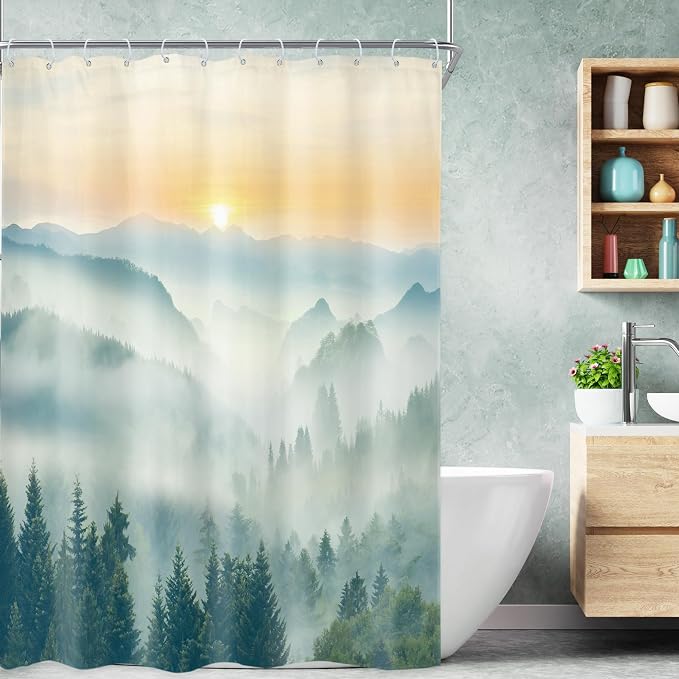 Riyidecor Small Stall Mountain Shower Curtain 54Wx78H Inch Rv Narrow Extra Long by Riyidecor