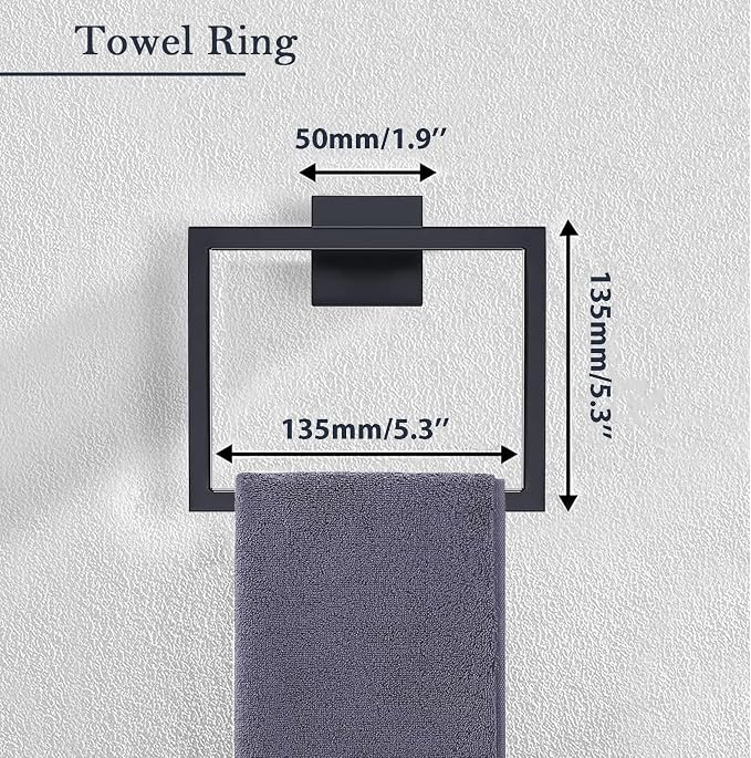 Matte Black Bathroom Accessories Set, 22.2 Inch Bath Towel Bar Set, Stainless - Image 3