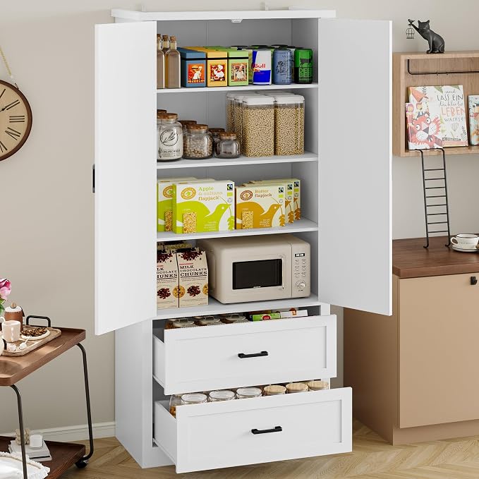 Pantry Organizers and Storage Cabinet, 71” Barn Door White Kitchen Cabinet - Image 3