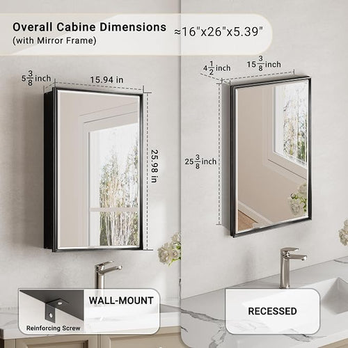 16x26 Pre-Assembled Black Medicine Cabinet - Image 2
