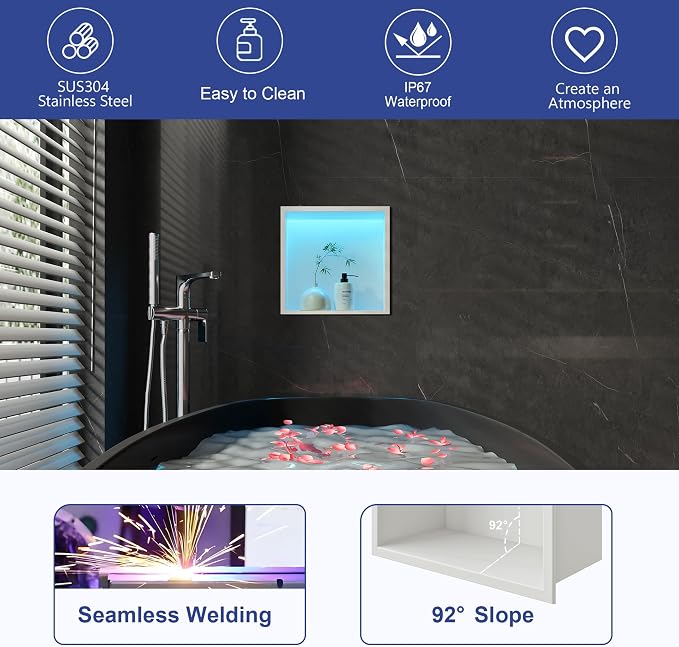 12X12 RGB Shower Niche, No Tile Needed Wall Niche - Image 6