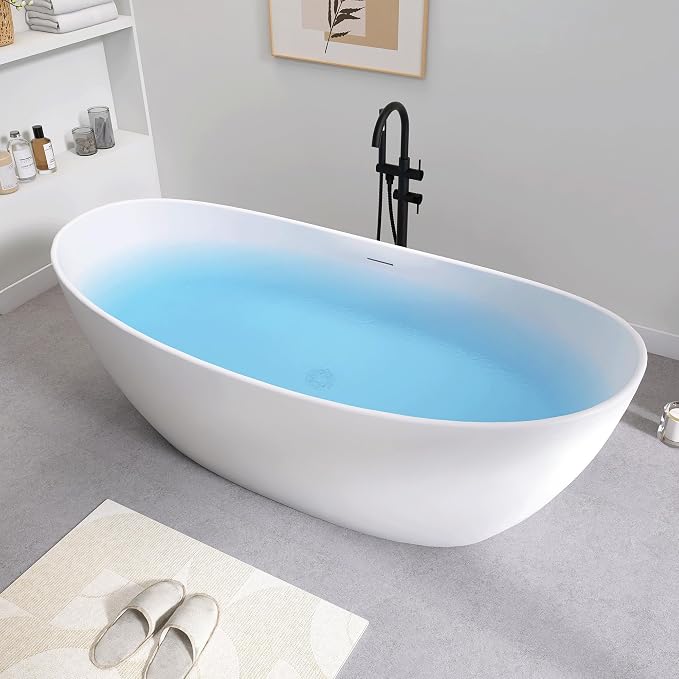 SJ STAR&JANE 73" Solid Surface Freestanding Bathtub Stone Resin Tub Oval Double - Image 2