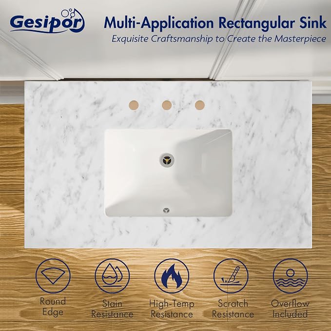 Gesipor Bathroom Carrara Marble Vanity - Image 3