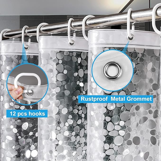 UFRIDAY Clear Shower Curtain Liner 72 x 72 inch, EVA 3D Cobblestone Weighted - Image 3