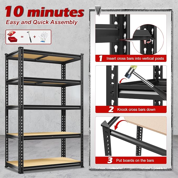 REIBII Storage Shelves 2020LBS Garage Shelving Heavy Duty 5 Tier Metal Shelving - Image 7