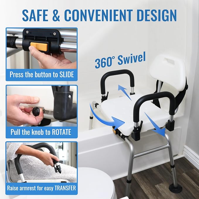 DMI 360 Max Comfort Swivel Shower Chair & Transfer Bench, Extra-Wide 360lb - Image 2