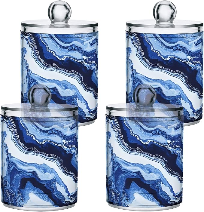 MNSRUU 4 Pack Qtip Holder Organizer Dispenser Blue Marbling Bathroom Containers - Image 2