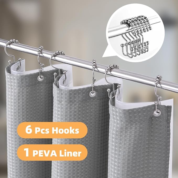 LaCyan 3 in 1 Waterproof Waffle Weave Shower Curtain and Clear Liner Set - Image 2