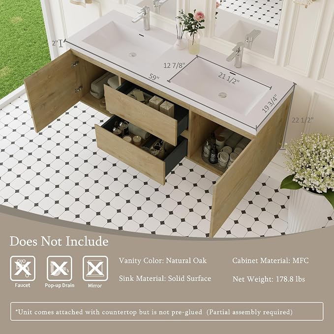 60" Floating Bathroom Vanity - Image 5