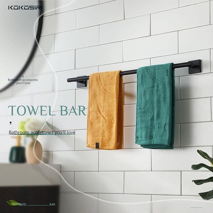 KOKOSIRI Towel Rails Bathroom Towel Bars Matte Black 24 Inch Bath Towel Holder - Image 5