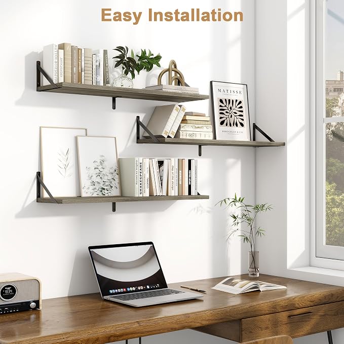 Fun Memories Floating Shelves for Wall, 36 Inches Long Set of 3 Wall Shelves - Image 2