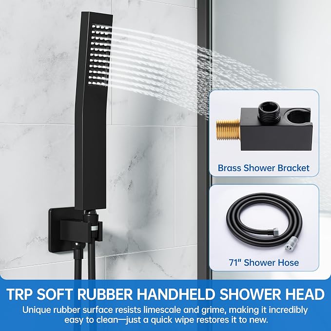 12 Inch Luxury Rain Shower Faucet Set, Matte Black Shower System - Image 5