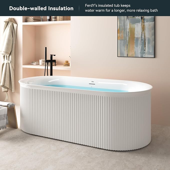 FerdY Nami 67" Acrylic Freestanding Bathtub, V Shape Freestanding Soaking - Image 2