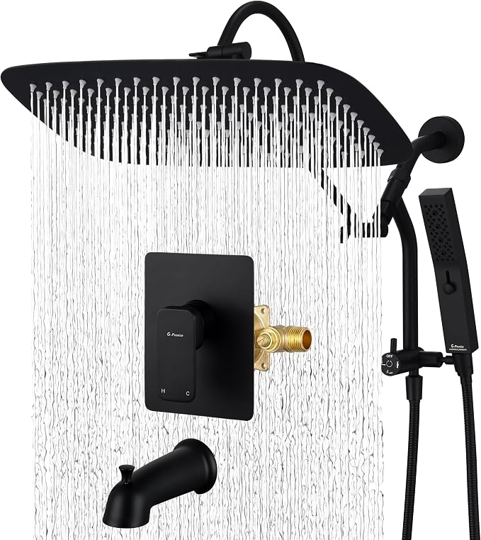 G-Promise 14 Inches Shower faucet Sets Complete, All Metal Rainfall Shower Head by G-Promise
