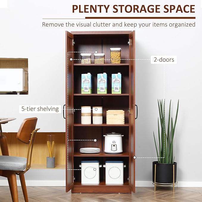 HOMCOM 63" 2-Door Kitchen Pantry, Freestanding Storage Cabinet - Image 4