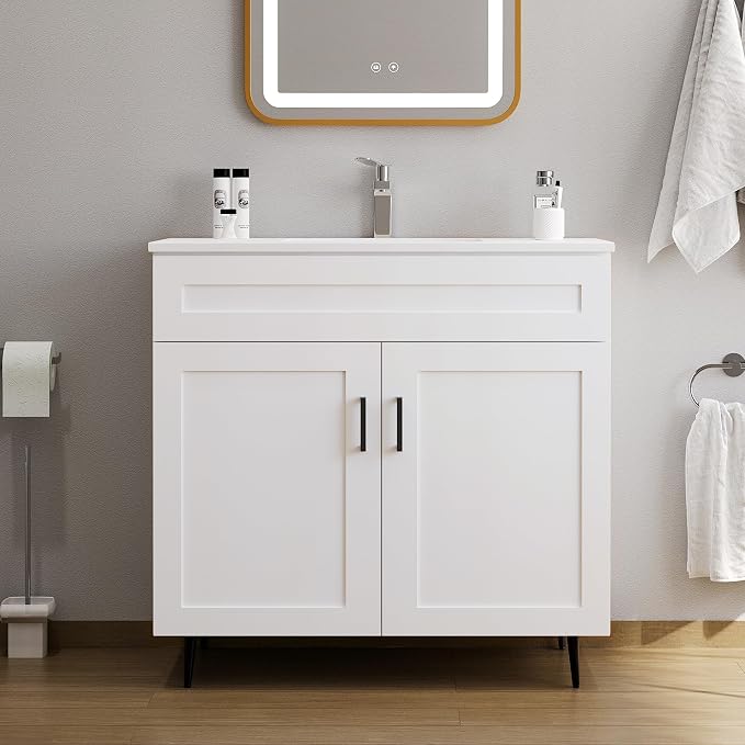 36" Bathroom Vanity with Sink, Freestanding Wooden Bathroom Vanity with 2 Doors by Chyanmoo