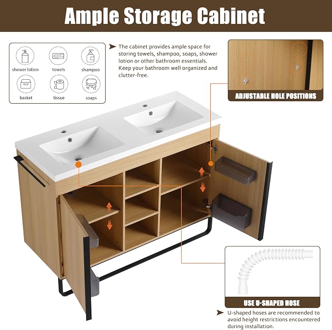 48 Inch Double Sink Bathroom Vanity, Premium Wooden Cabinet - Image 6