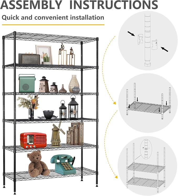 BestOffice | 6-Tier Wire Storage Shelves | 42x16x72 | Black | - Image 6