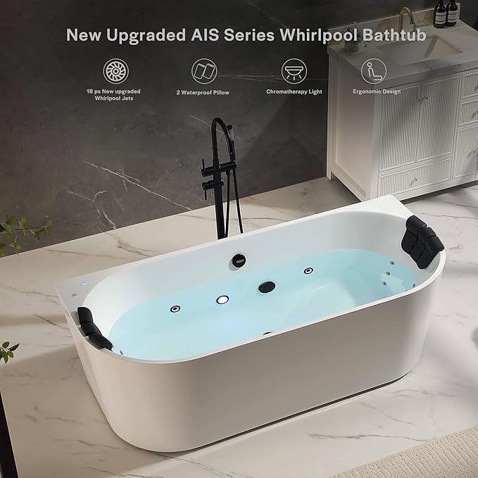 Empava Update Acrylic Whirlpool Bathtub, 71-Inch Freestanding Gracefully Oval - Image 4