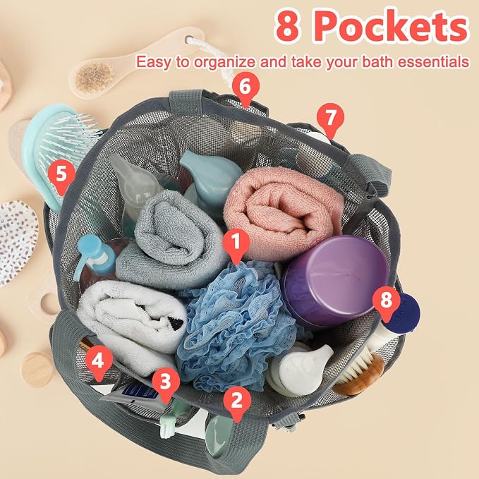 Mesh Shower Caddy Portable for College Dorm Room Essentials, 8-Pocket Large - Image 4
