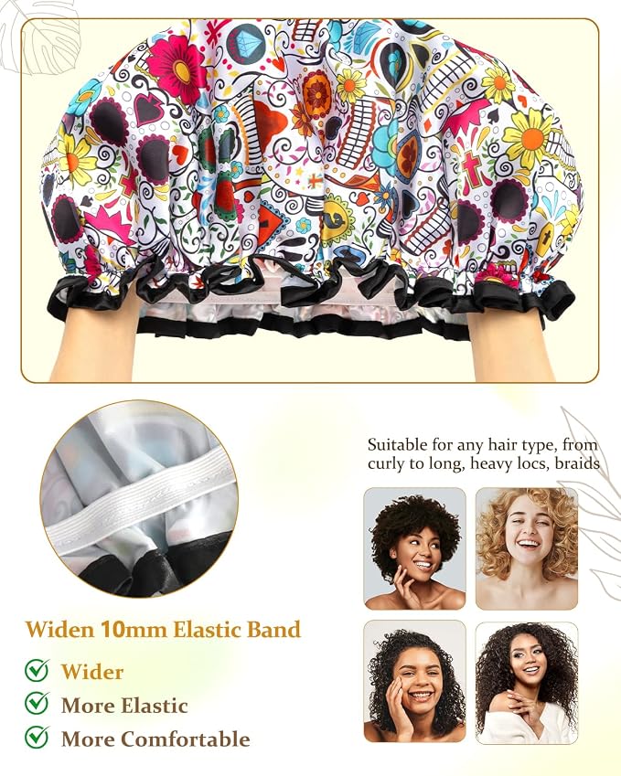 mikimini Shower Cap for Women Reusable Waterproof, Extra Large Hair Cap for - Image 5