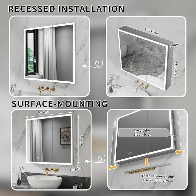LED Medicine Cabinet Mirror for Bathroom, 36x30 Medicine Cabinet - Image 5