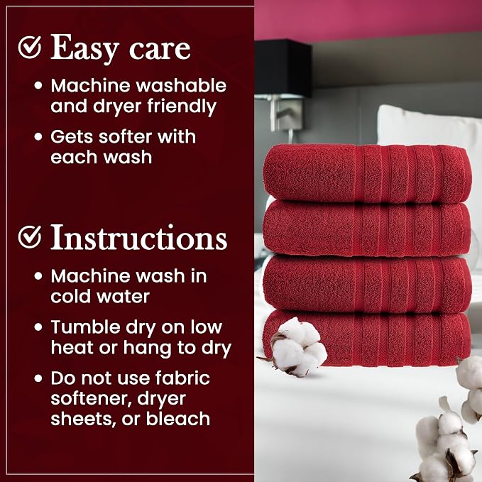 HALLEY Turkish 4 Pack Premium Bath Towels 650 GSM Highly Absorbent Super Soft - Image 3