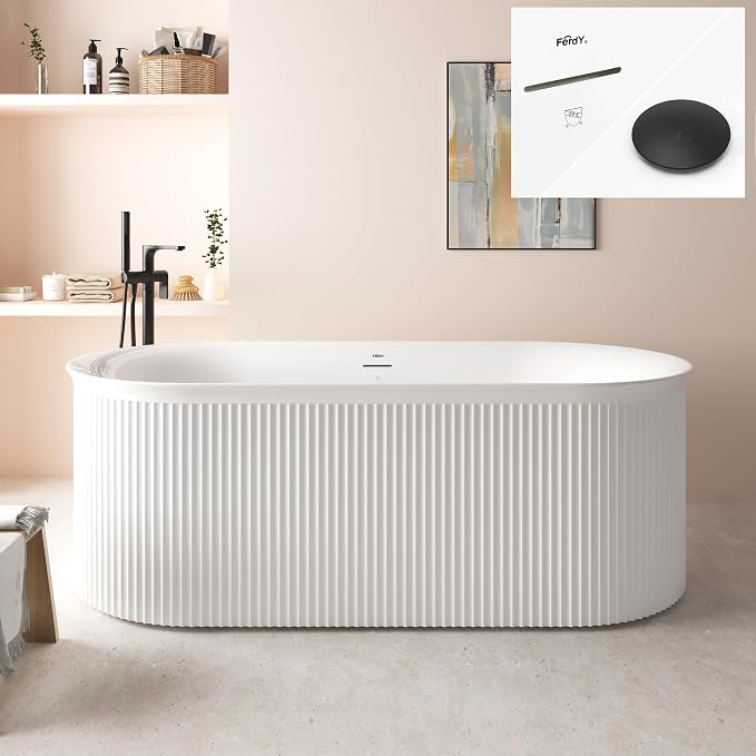FerdY Nami 67" Acrylic Freestanding Bathtub, V Shape Freestanding Soaking by FerdY
