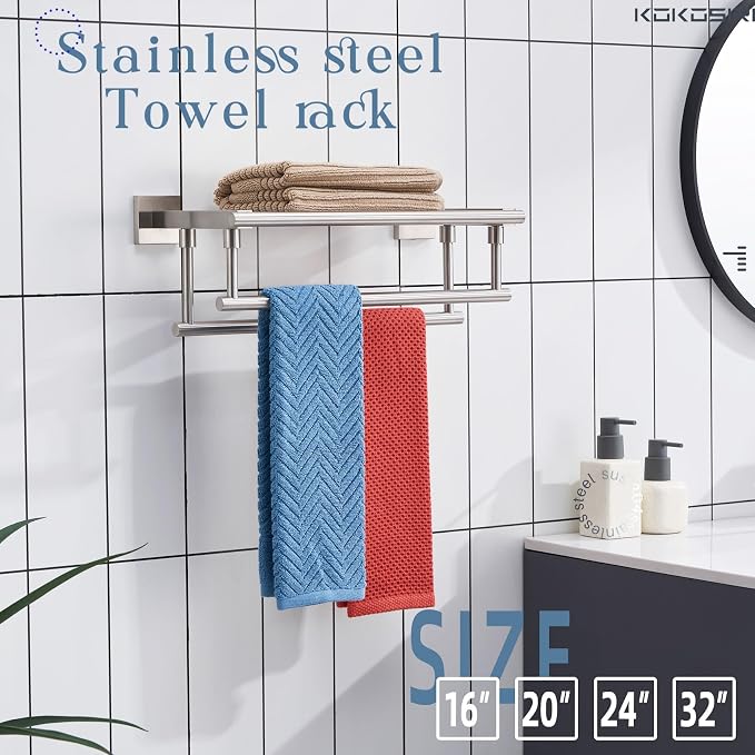 KOKOSIRI Towel Shelf with Double Towel Bars 16 Inches Bathroom Towel Rack Towel - Image 3