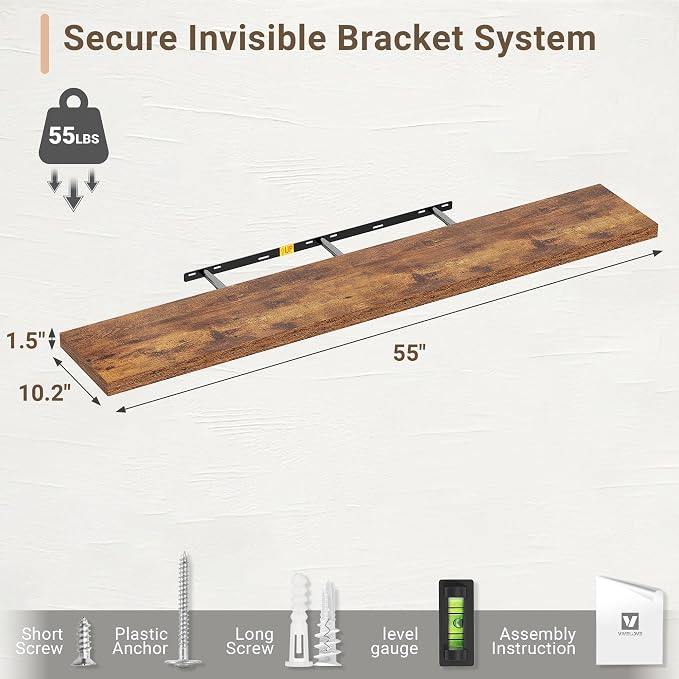 Vivelove 10 Inch Deep Floating Shelves 55 inch Long, 55 x 10 Wide Wall Shelves - Image 3