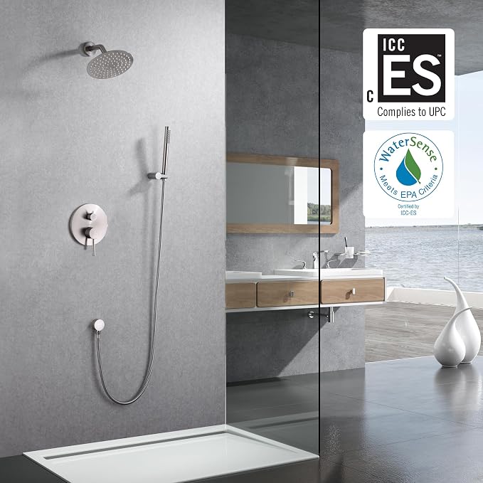 SUMERAIN Wall Mounted Rainfall Shower System Brushed Nickel Shower Faucet Set - Image 2